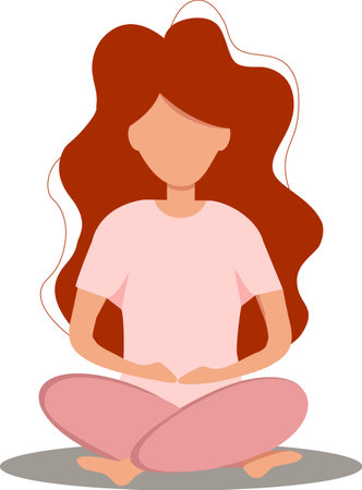 Vector flat illustration of a girl doing yoga in the lotus position.のイラスト素材