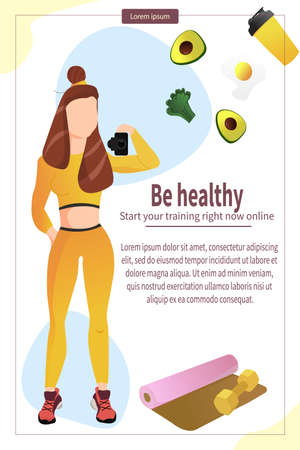 Web banner with a vector illustration of a girl doing sportsのイラスト素材