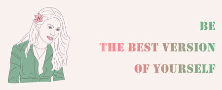 Positive inspiration smiling woman. Be the best version of yourselfのイラスト素材