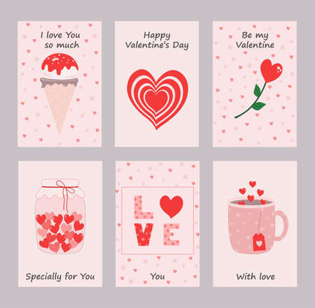 Set of valentine cards in pink and red colorsのイラスト素材