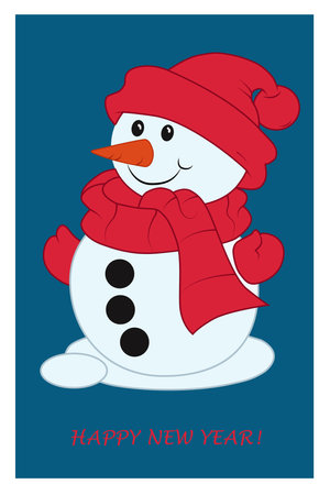 Smiling snowman in red hatのイラスト素材