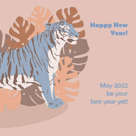 Happy New year card 2022. Tiger, symbol of the yearのイラスト素材
