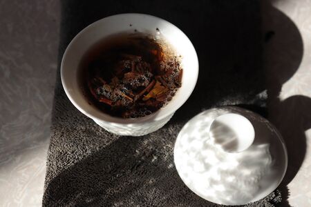 Tea ceremony Tea utensils and sunlightの写真素材