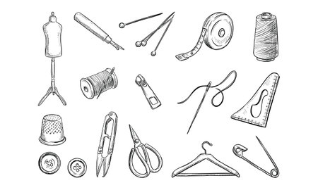sewing handdrawn collectionのイラスト素材