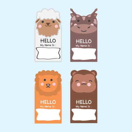 Kindergarten Animal Name Tags Collection Setのイラスト素材
