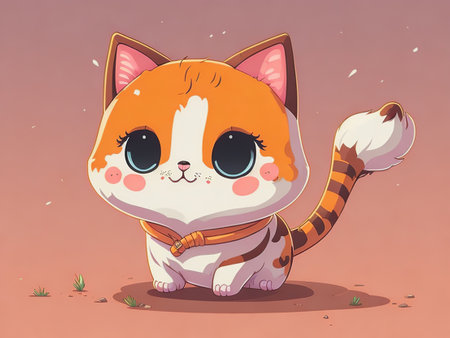 Cute cartoon cat sitting on the ground. Vector illustration for your designの素材