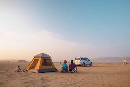 Tourists camping in the middle of the Sahara desert, Morocco.の素材