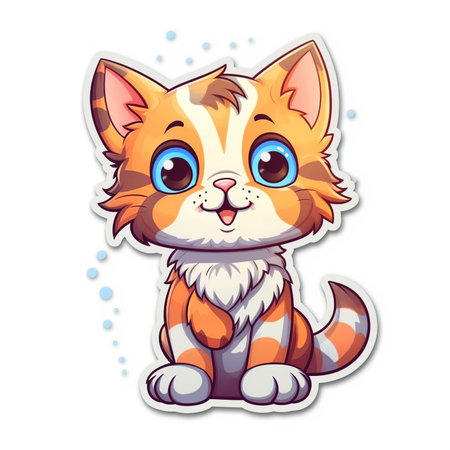 Cute cat cartoon character sticker on white background. Vector illustration.の素材