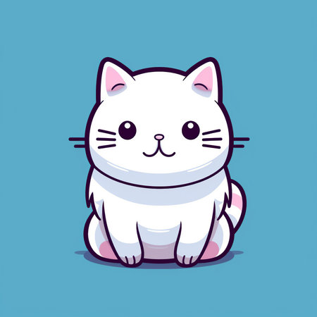 Cute cartoon cat on blue background. Vector illustration for your designの素材