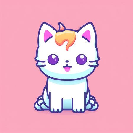 Cute kawaii cat. Vector illustration. Cute cartoon character.の素材