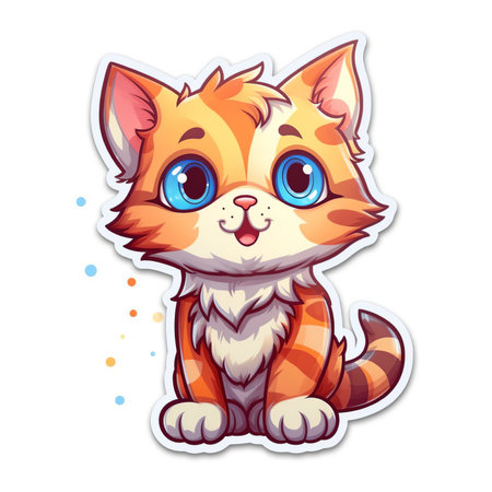 Cute cartoon cat sticker isolated on white background. Vector illustration.の素材