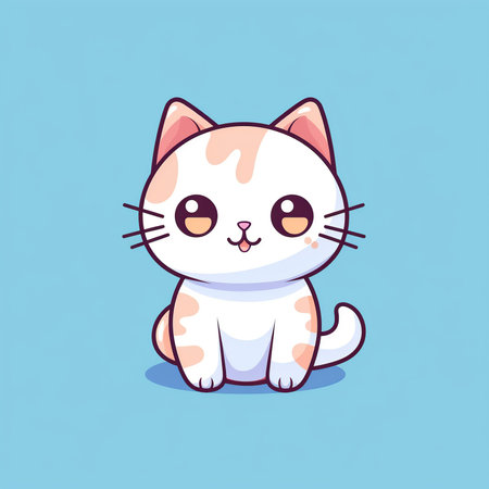 Cute cartoon cat sitting on a blue background. Vector illustration.の素材