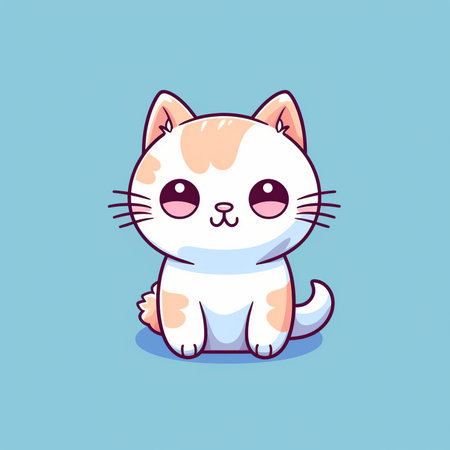Cute cartoon cat. Vector illustration. Isolated on blue background.の素材