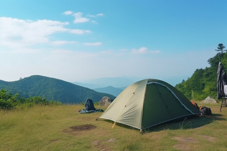 Camping tent in the mountains. Camping in the nature.の素材