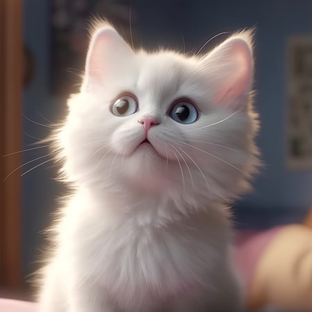 White kitten with blue eyes on a light background. Close up.の素材