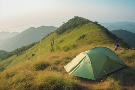 camping on the mountain at Doi Pha Tang in Chiangrai, Thailandの素材