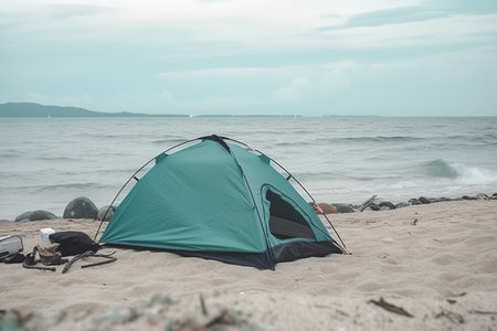 Camping tent on the beach,vintage style,selective focusの素材