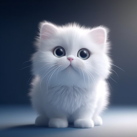 Cute white kitten with blue eyes on a dark blue background.の素材