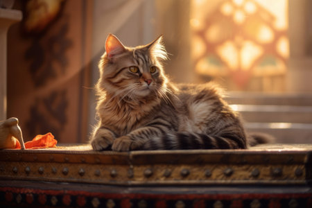 Siberian cat lying in front of the window in moroccoの素材