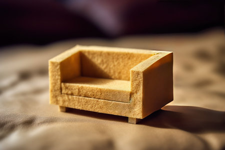 Sofa made of natural wood on a bed. Selective focus.の素材