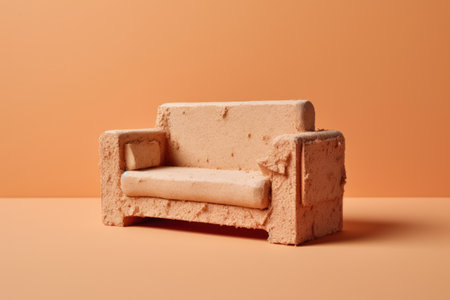 Sofa made of clay on orange background. Minimal conceptの素材