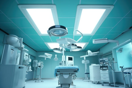 Interior of a modern operating room with surgery equipment. 3D renderingの素材