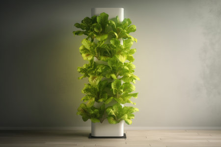 Lettuce plant growing in vase. 3d illustration.の素材