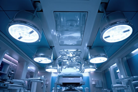 surgical lamps in operation room take with art lighting and blue filterの素材