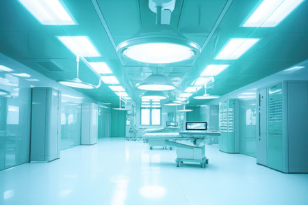 equipment and medical devices in modern operating room take with art lighting and blue filterの素材