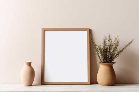 Mock up frame with vase and plant on white background.の素材