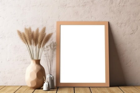 Blank picture frame mockup, 3d rendering. Computer digital drawing.の素材