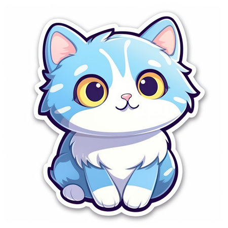 Cute cartoon cat sticker isolated on white background. Vector illustration.の素材