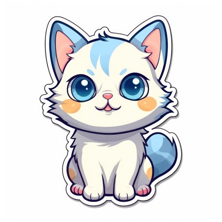 Cute cartoon cat with blue eyes isolated on white background. Vector illustration.の素材