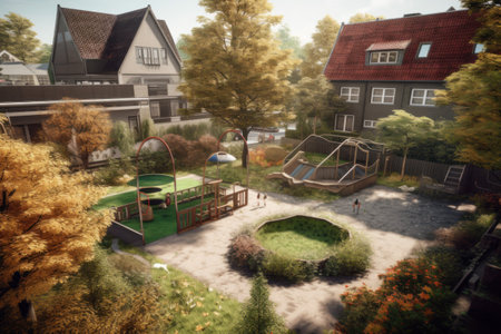 Children's playground in the autumn park. Photo in old color image styleの素材