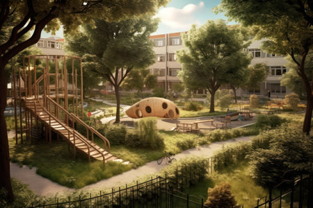 Children's playground in the park. Photo in old color image style.の素材