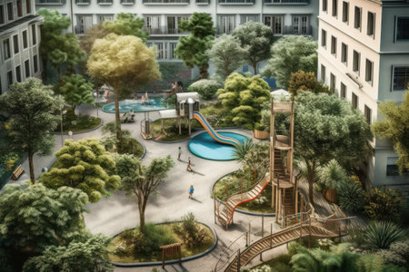 Miniature of children's playground in the city park. Digital painting.の素材