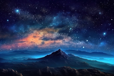 Fantasy alien planet. Mountain and nebula. 3D illustrationの素材
