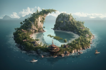 Tropical island in the ocean. 3d render illustration.の素材