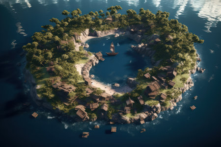 Small island in the middle of the sea. 3D rendering.の素材