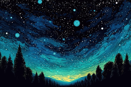 Beautiful night sky with stars and moon. Illustration for your designの素材