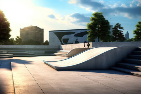 Modern Skatepark in Chicago, Illinois, USA. 3d renderの素材