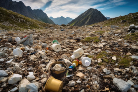 Plastic waste in the mountains. Garbage in the mountains.の素材
