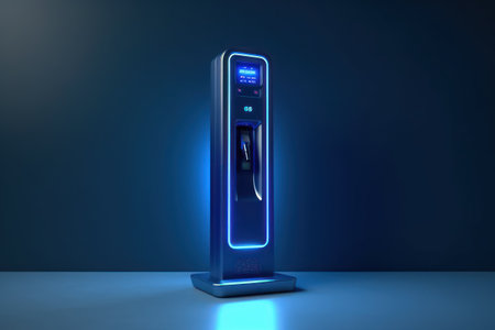 Electric Refrigerator on a blue background. 3d rendering.の素材
