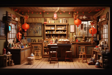 Vintage toy shop in the city at night, vintage style photoの素材