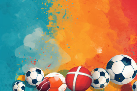 Soccer balls on abstract watercolor background. Vector Illustration.の素材