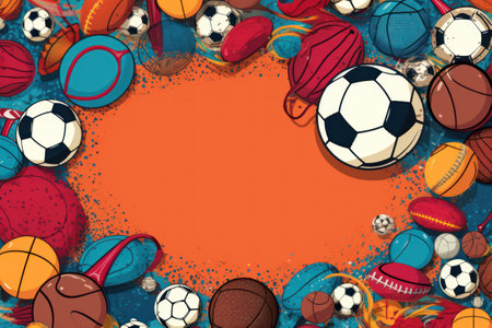 Frame with sport balls on the grunge background. Vector illustration.の素材
