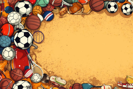Sport background with different sport balls and tennis rackets. Vector illustration.の素材