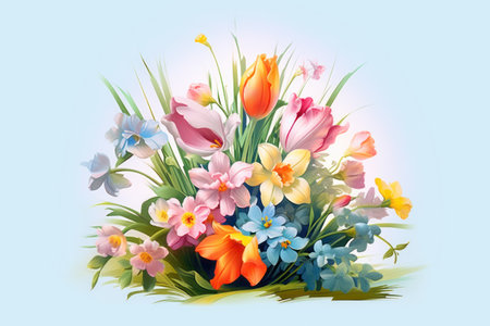 Spring bouquet of tulips and crocus. Vector illustration.の素材