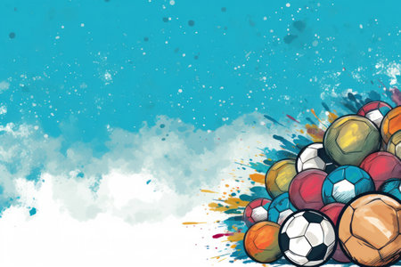 Watercolor soccer background with soccer balls and blots. Vector illustration.の素材