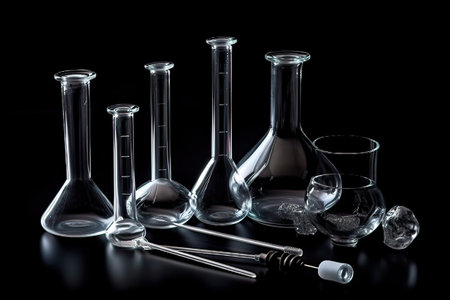 Laboratory glassware on a black background. Chemical laboratory equipment.の素材